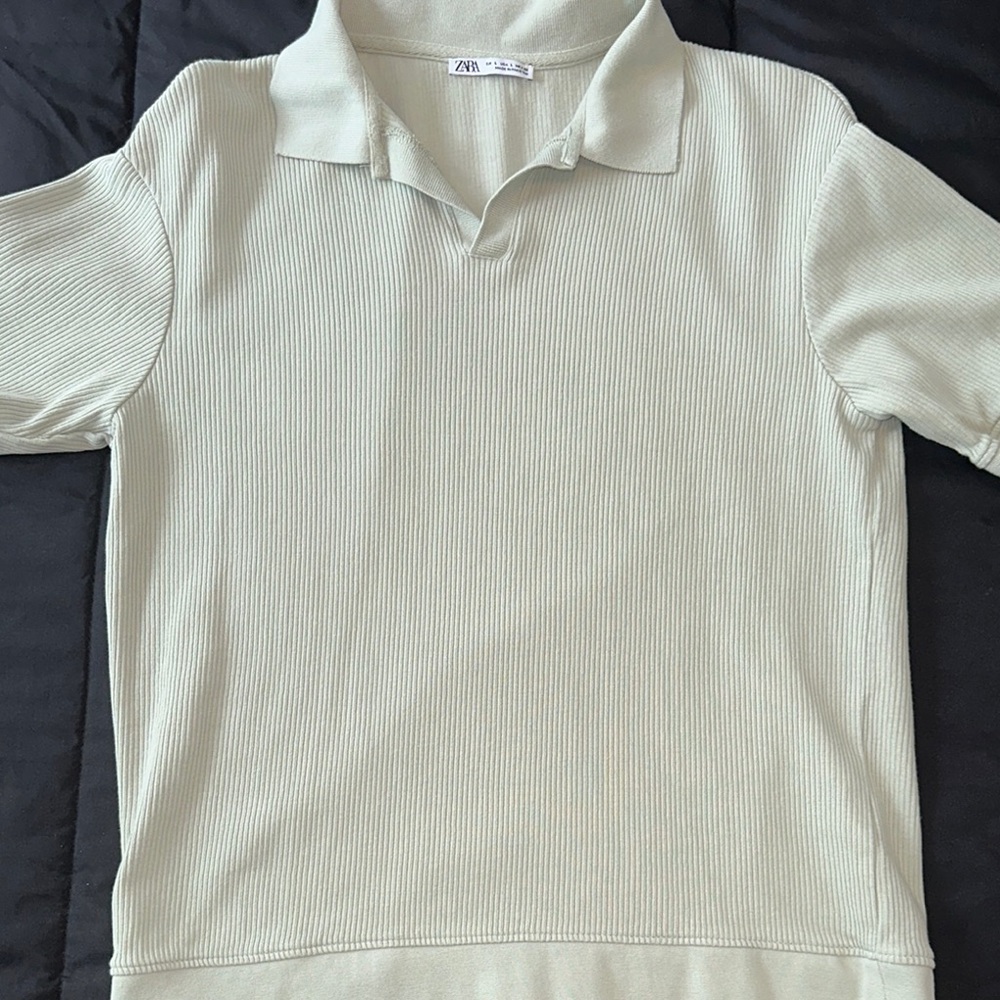Zara Green Polo Shirt Classic Knit Short Sleeve